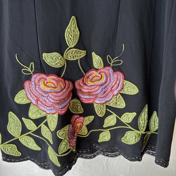 Lafeikaili Embroidered Floral Skirt Black Stretch 33 - Picture 3 of 6